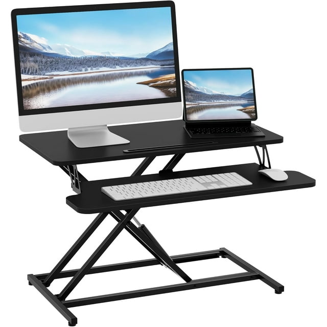 Bureau Debout Grand à Hauteur Réglable, Convertisseur Rapide Assis-Debout pour Ordinateur pour Poste de Travail de Bureau à Domicile (Cadre + Surface de Travail)