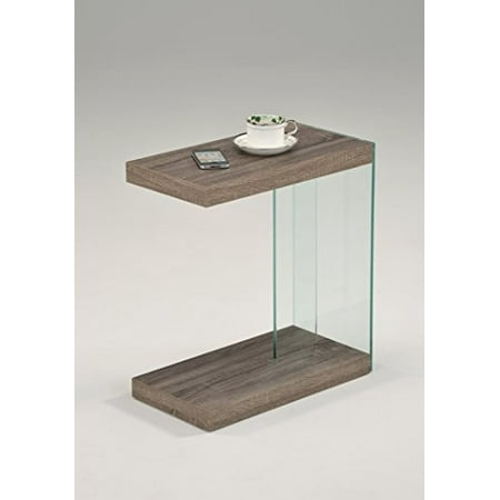 Reclaimed Wood Look Finish Glass Chrome Snack Side End Table
