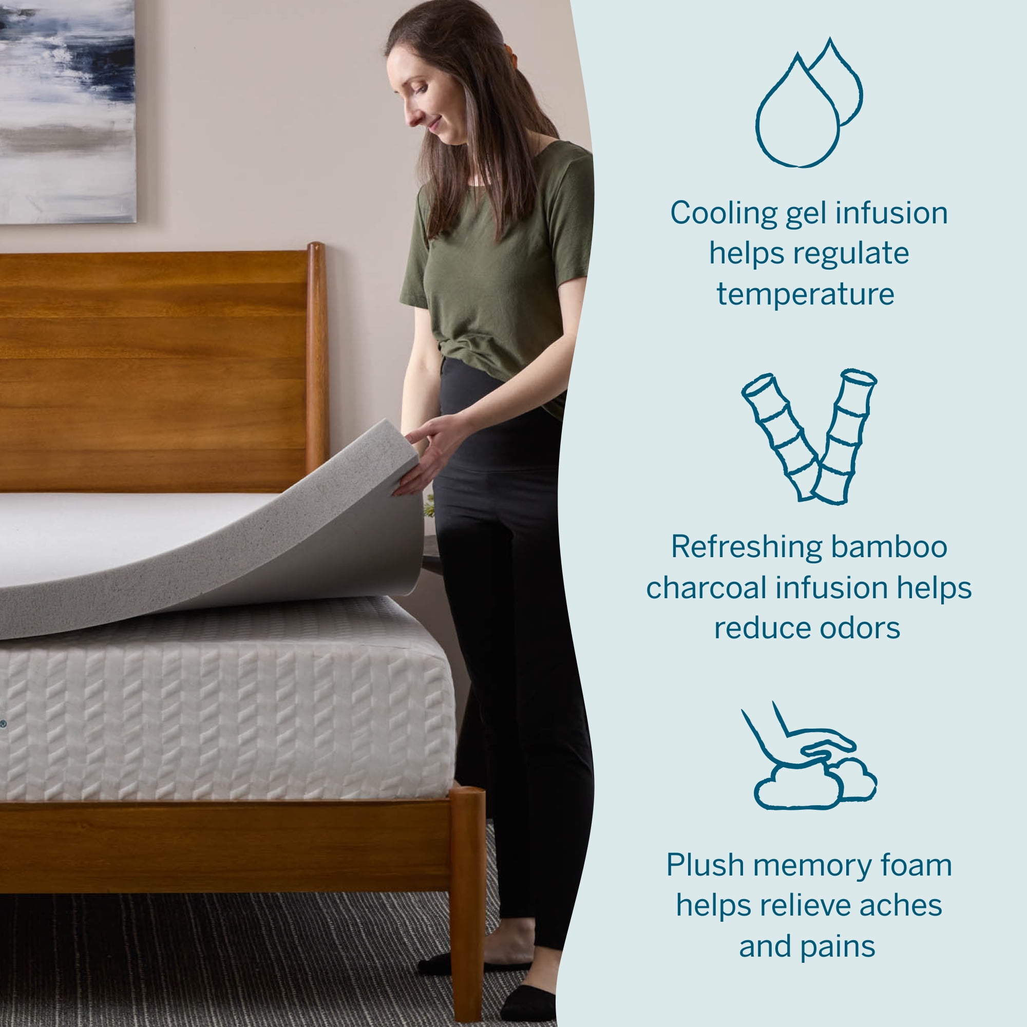 Lucid Charcoal and Gel Covered Memory Foam Mattress Topper, 3 inch, King