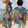 thumbnail image 2 of Uorisanigo Colorful Leaf Matching Couple Outfits Husban and Wife Clothing Men's Button Down Shirt Hawaiian Shirts and Womens Sleeveless Dress A-Line Patchwork Beach Party Sundress, 2 of 8