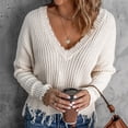 thumbnail image 2 of Gibobby Suéter cuello v, Suéter corto para mujer, cuello en V, manga larga, suéter casual(Beige,CH), 2 of 5