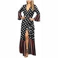 thumbnail image 1 of Leutsin Robe Maxi Fendue à Manches Longues Évasées et Col en V pour Femmes, Imprimé Boho, 1 of 5