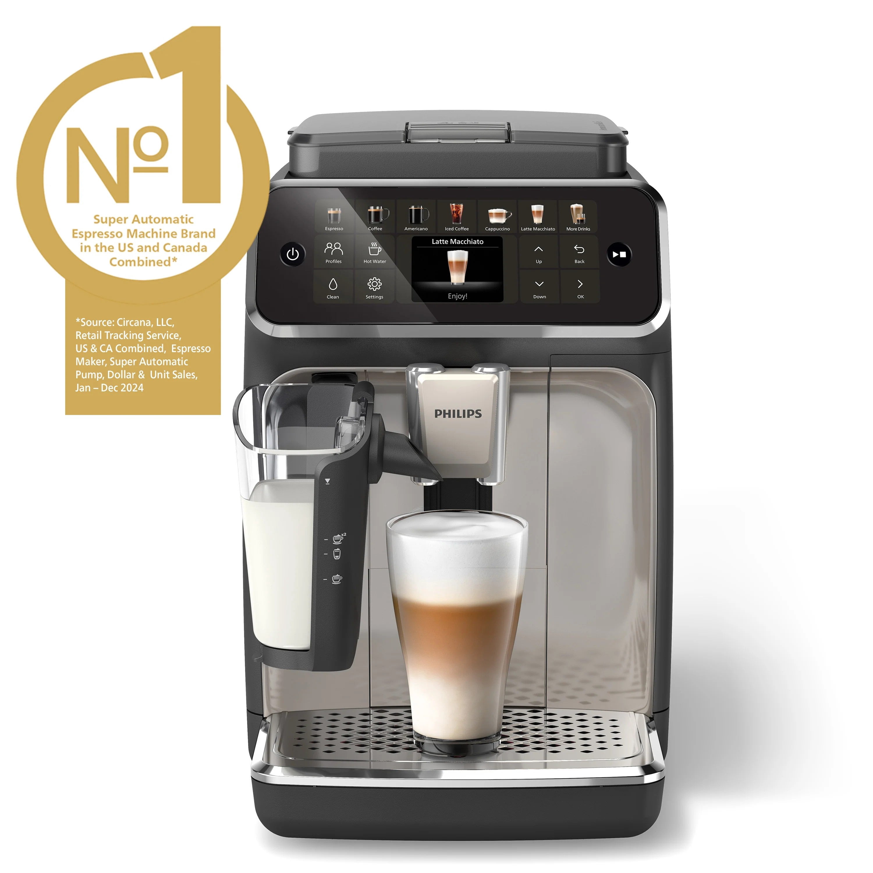 Restored Philips 4400 LatteGo Automatic Espresso Machine | 12 Recipes | Black Chrome | EP4447/90 (Refurbished)