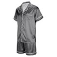 thumbnail image 7 of Cozy Couple Pajamas Set Short Sleeve Collar Button Down Tops with Side Slit Short Pants Sleepwear for Women Grey,XL, 7 of 7