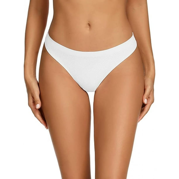 Seamless Thongs For Women No Show Thong Underwear Women 5 Pack, White, L 