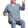 thumbnail image 2 of zeranth 1 Set Men Pajamas Set Spring Summer Lapel Long Sleeve Loose Single-breasted Wide Leg Homewear Shirt Pants Set Mid-aged Father Sleepwear, 2 of 7