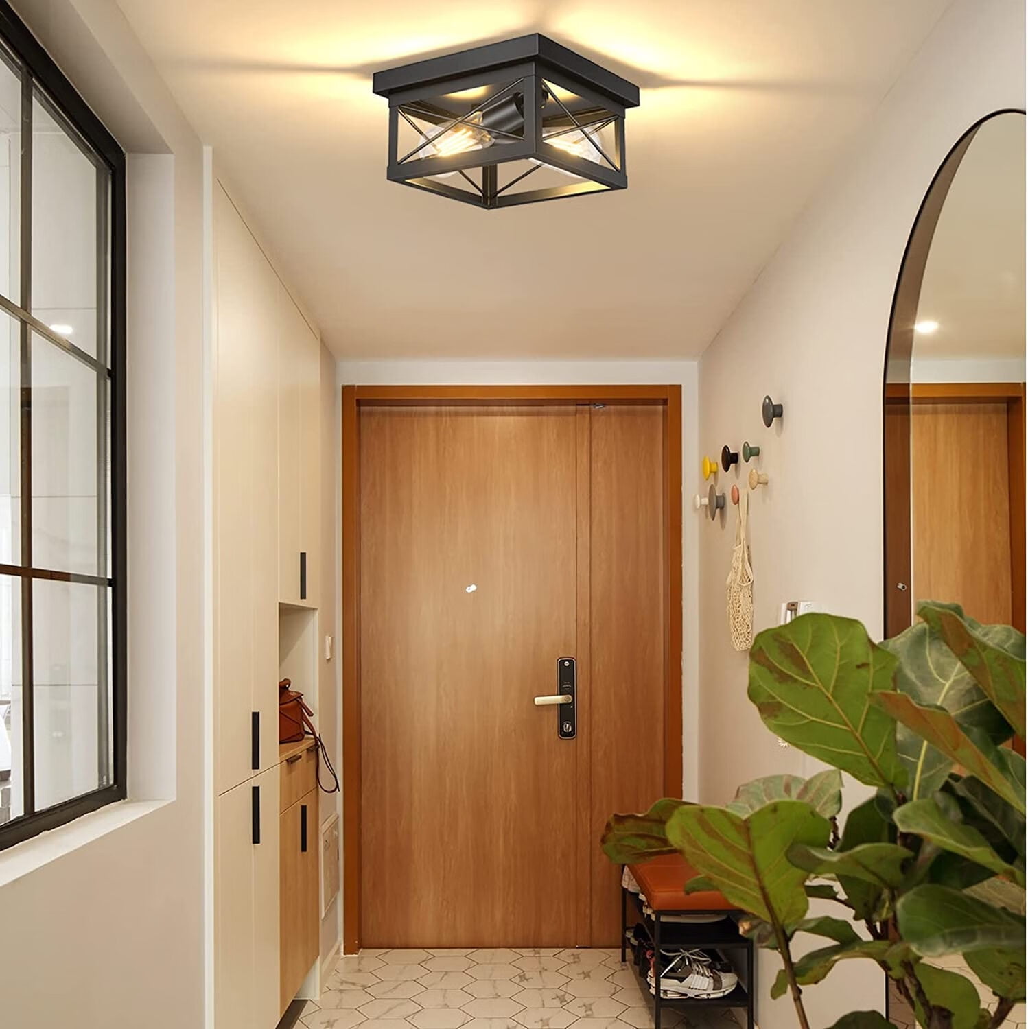 2 Light Rustic Farmhouse Flush Mount Ceiling Light Industrial Metal Light Fixture for Hallway Bedroom Kitchen, Oil Rubbed Black