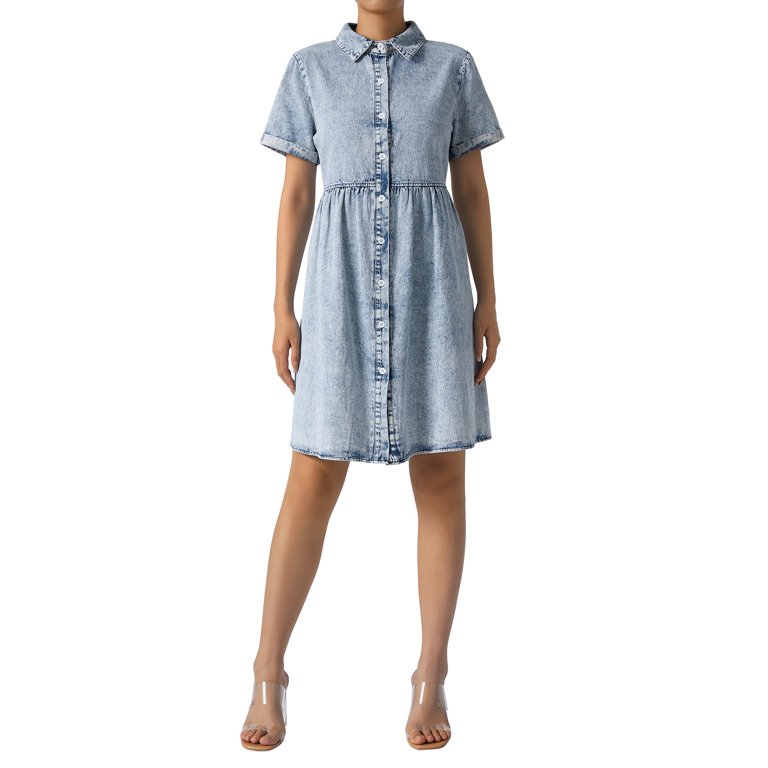 KOMOO Women Summer Denim Dress High Waist Short Sleeve Button Down Denim  Shirt Dresses Casual One-Piece Jean Babydoll Dress - Walmart.com