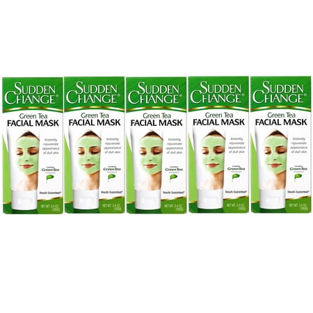 5 Pack - Sudden Change Green Tea Facial Mask – Antioxidant-Rich Skincare for Wrinkle Reduction, Puffiness Relief & Pore Purification – Hydrating & Oil-Control Formula with Cooling Sensation (3.4 oz)