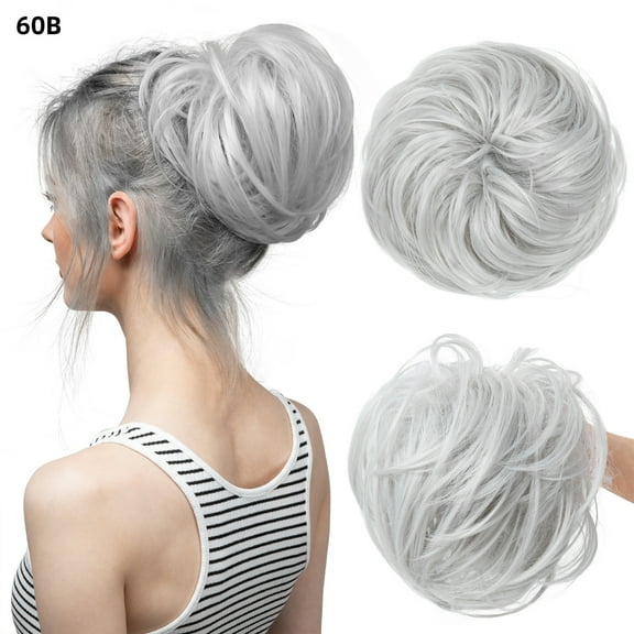 Nvzi-a Tousled Updo Messy Hair Bun,Clip in Hair Chignon with Side Comb Natural Adjustable Versatile Synthetic Hair Scrunchies for Women Girls,Silver Grey