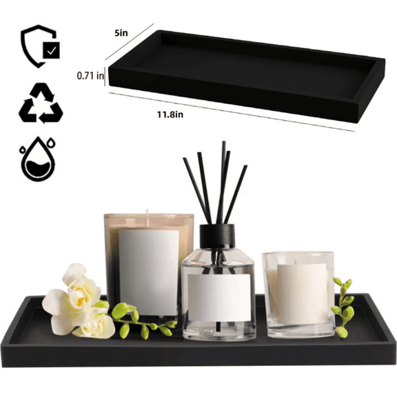 Countertop and Vanity Tray, Silicone Bathroom Tray, Flexible Dish Soap Holder for Kitchen, Bathroom Counter Organizer, Shower Toilet Tank Tray Decor Accessory, Bath Tub Tray