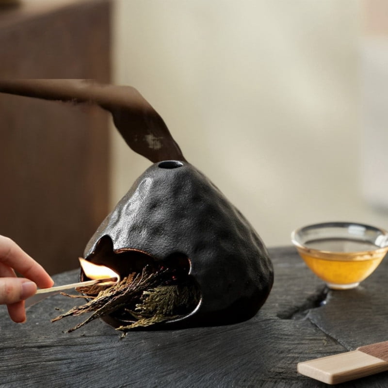 Matte Black Volcano Palo Santo Holder - Ceramic Incense Burner with Ash Catcher, Wabi-Sabi Style Palo Santo Holder Stick Holder for Smudging, Meditation, Yoga & Rustic Home Decor