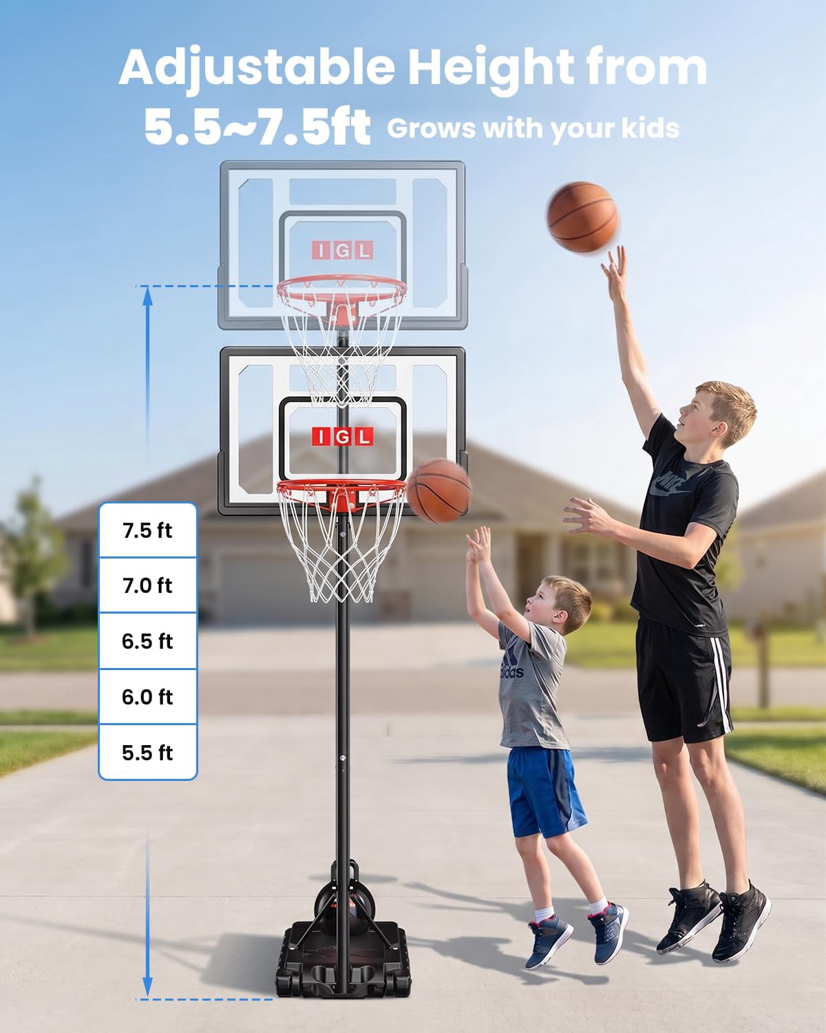 Basketball Hoop Outdoor Adjustable  33 Inch Portable Goal With Pc Backboard Fillable Base & 40 Lb Weight Ball For Backyard Driveway