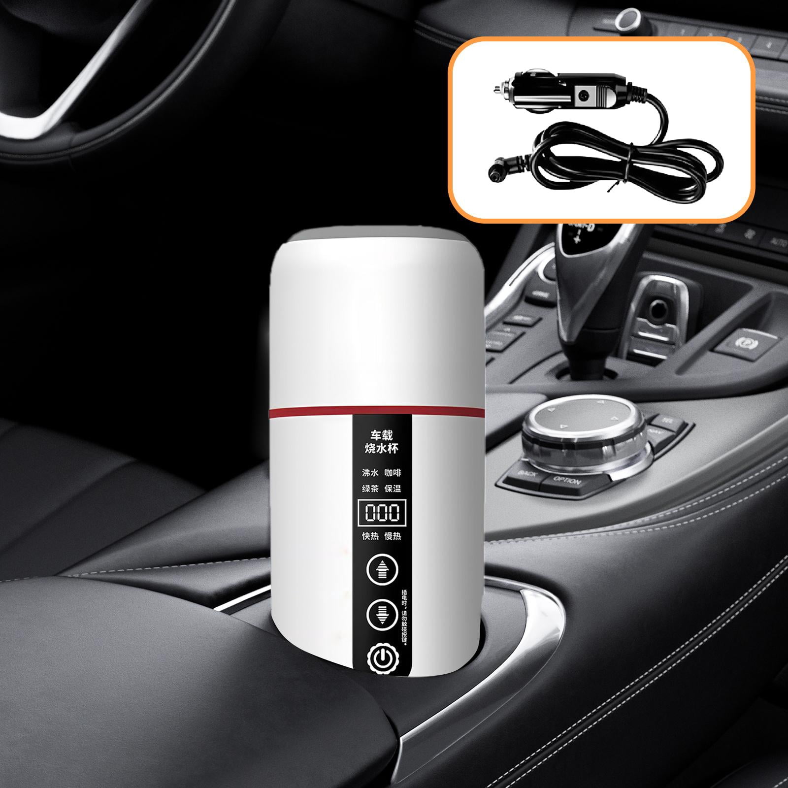 Fiocias 12V 24V Car Kettle Boiler Car Heated Mug Portable Travel Electric Kettle Heating white