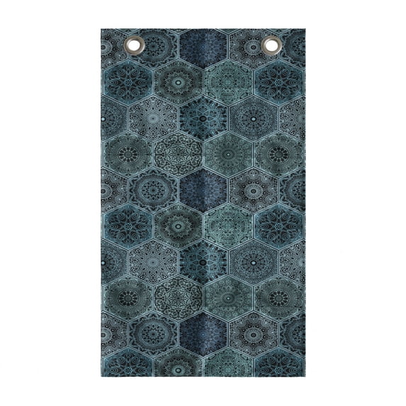 Abstract Hanging Pocket Organizer, Intricate Floral Style Patchwork Design in Dark Cold Tones Print, Printed Polyester Storage Bag with Pockets, 21" x 31", Cadet Blue Multicolor