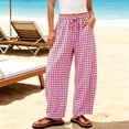 thumbnail image 5 of Hurxie Womens Wide Leg Gingham Pants Cotton Plaid High Waisted Casual Lounge Trousers with Pockets Pink,S, 5 of 7