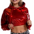 thumbnail image 4 of Edvintorg Streetwear Cropped Sweatshirt for Women Hot Stamping Patent Leather Hoodies Women Sexy Leak Navel Long Sleeve Hooded Pullover Short Sweatshirt, 4 of 6