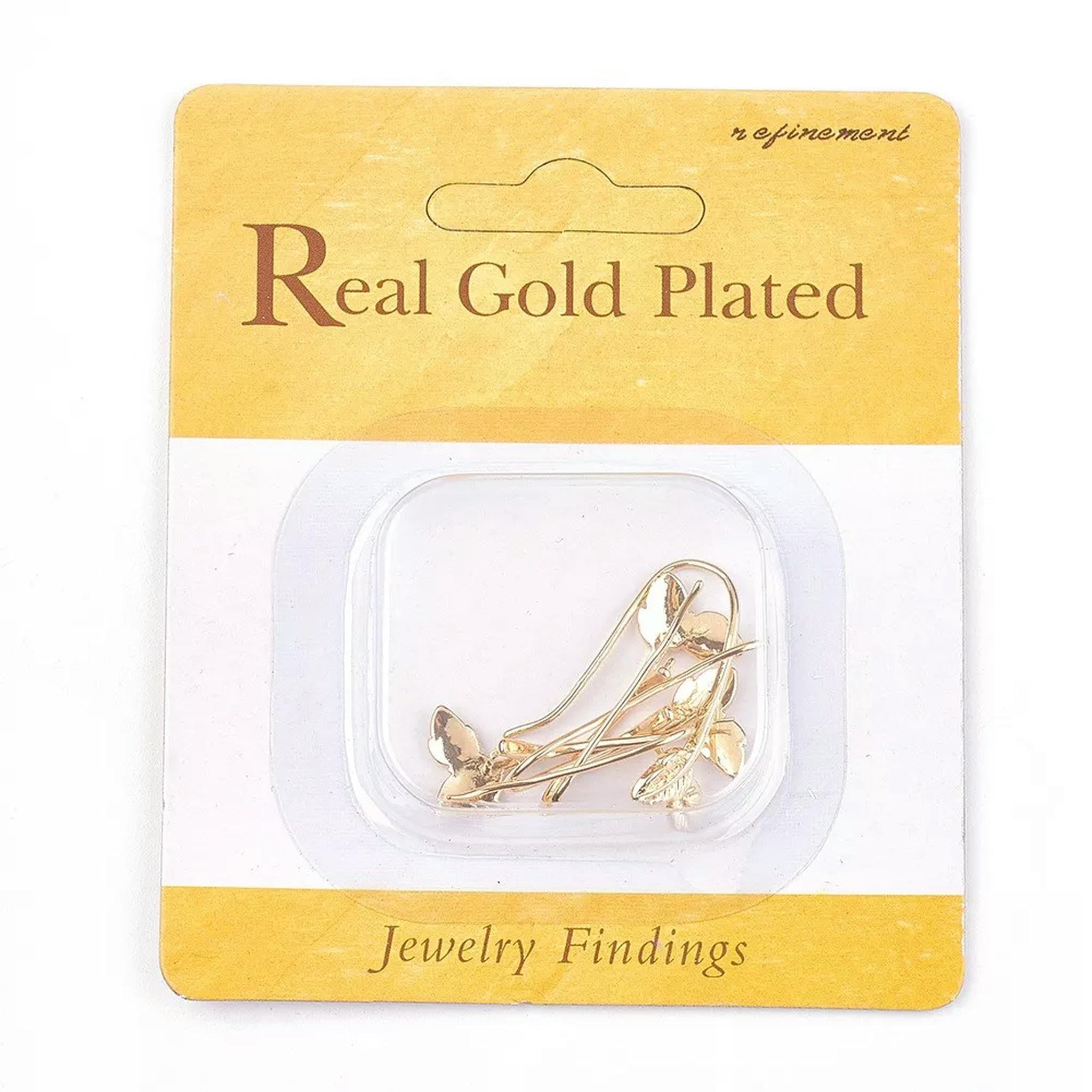 U8MO 20 Gold Plated Brass Leaf Earring Hooks w/ Pinch Bail End Earwire Findings 29mm