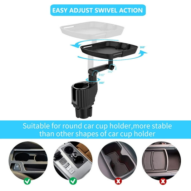 Jinveno Car Food Square Swivel Tray - Adjustable Convenient Storage Tray  with Cup Holder 