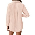 thumbnail image 5 of Baberdicy Women's Cotton Linen Shirts Long Sleeve Pleated Solid Color with Pockets Loose Fit Casual Blouses, Pink S, 5 of 7