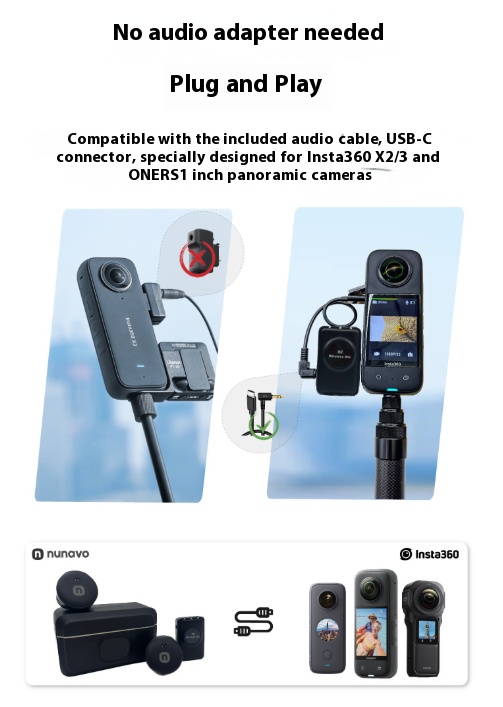 Wireless Lavalier Mic for Insta360 X3/ONE X2 – Bigcan 2.4GHz Clip-on Microphone System with Charging Case, Omnidirectional DSP Noise Canceling, 30H Battery for Vlogging Recording Streaming