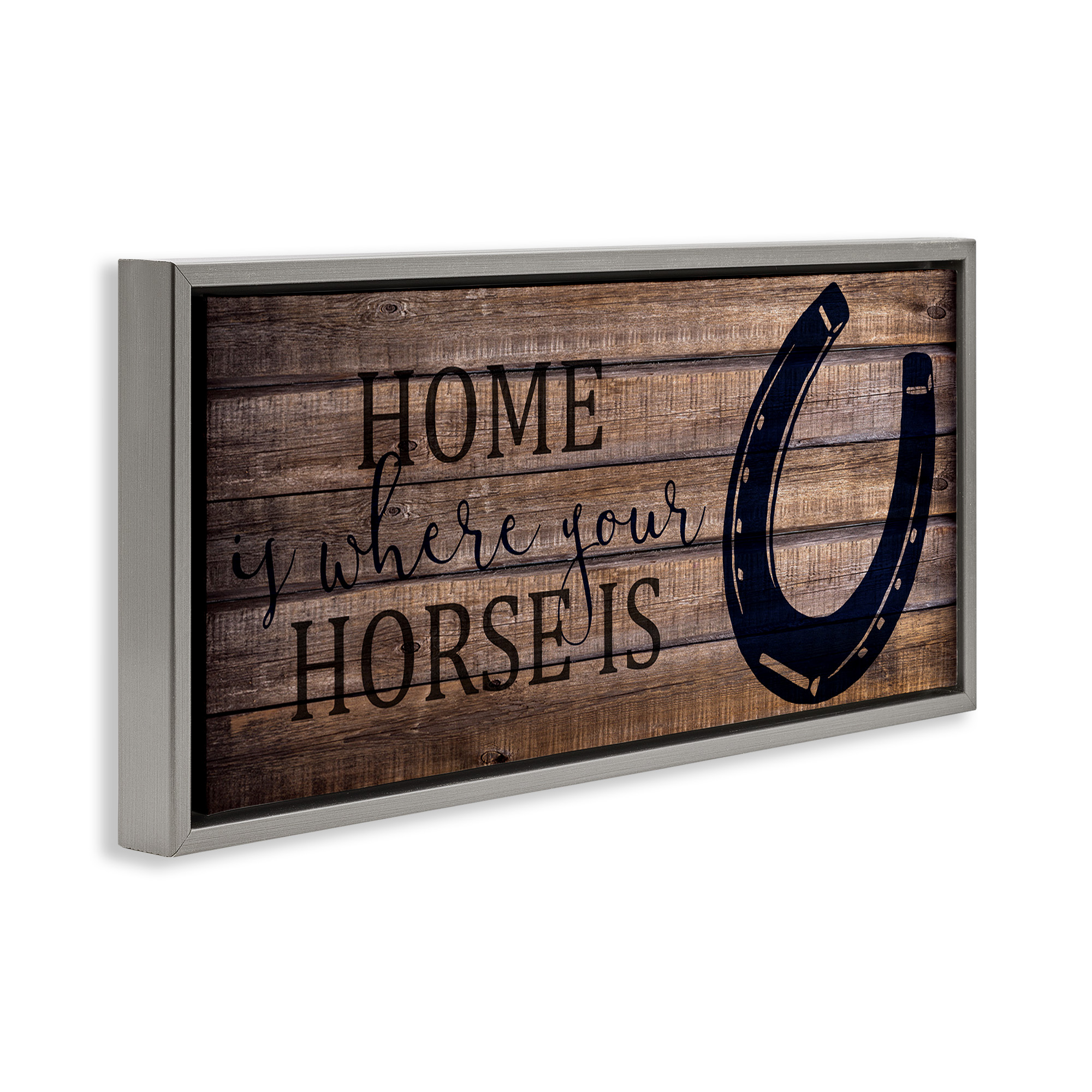 Stupell Industries Western Home Where Horse Is Typography Painting Gray Floater Framed Canvas Art Print Wall Art, 31 x 14