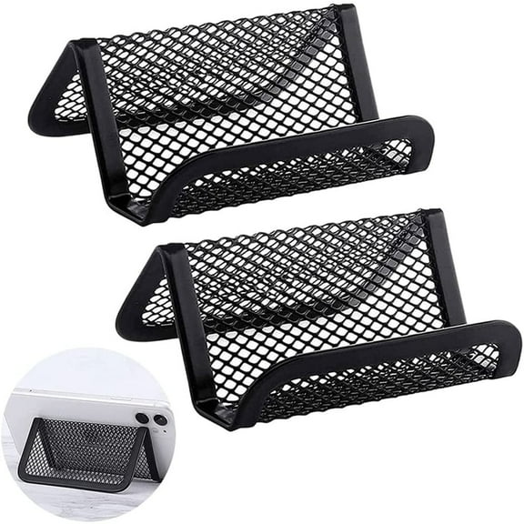 Metal Mesh Business Card Holder,Casewin Business Card Holder Metal Mesh Desktop Name Card Display Rack Office Card Organizer Desk Desktop Name Card Organizer (Black) 2PCS