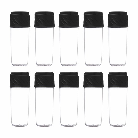 10 Dual Sip-N-Snack Plastic Water Bottles Set, 16 oz. - Screw On Lid, BPA Free - Black
