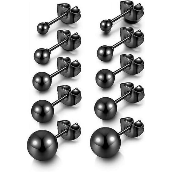 Cterwk 5 Pairs Ball Earrings Studs Set 316L Stainless Steel Round Ball Studs Earrings for Women Men 3mm-8mm