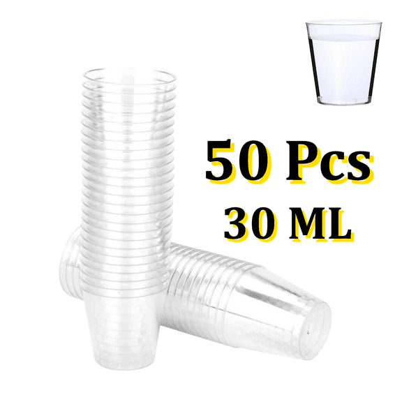 50Pcs Disposable Plastic Cups, 30ML Clear Hard Plastic Tasting Cups, Small Sample Containers for Party and Food Sampling