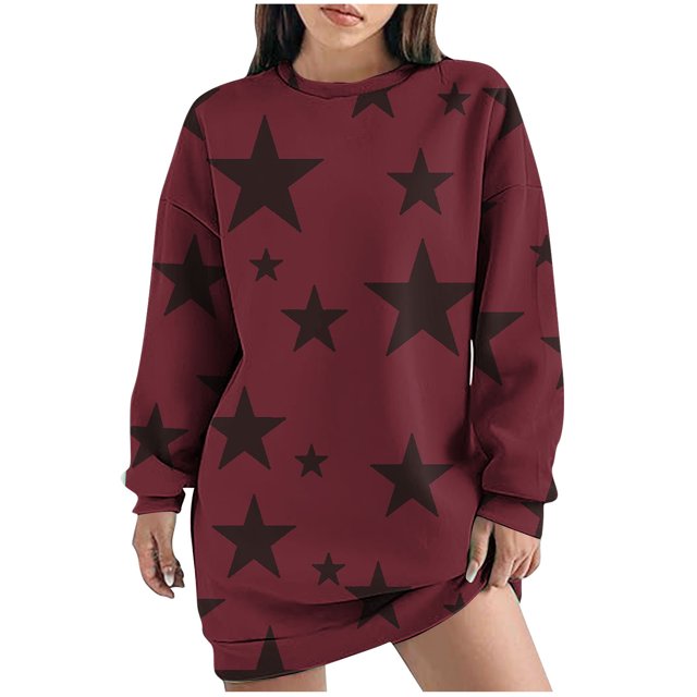 Robe d'Hiver pour Femmes, Robe Décontractée pour Femmes, Robe d'Automne et d'Hiver à Col Rond Manches Longues Imprimée