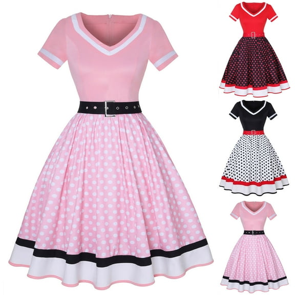 Plus Size Halloween Costumes for Women Women's Vintage Tea Dress 1950s Formal Dresses for Women Short Sleeve Crew Neck Dresses Evening Party Cocktail Dress