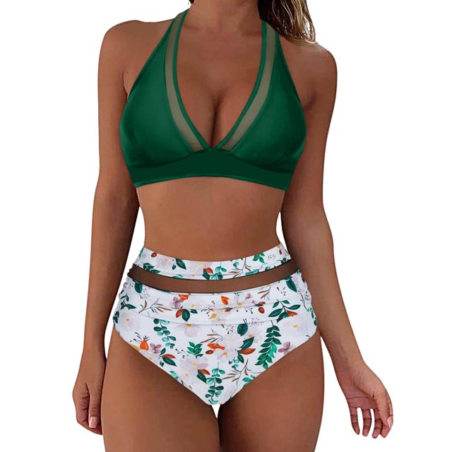 Fvwitlyh Bikini Sets For Women Women High Waisted Bikini Push Up Two Piece Swimsuits Vintage Swimsuit Two Piece Retro Ruched High Waist Print Bikini Set