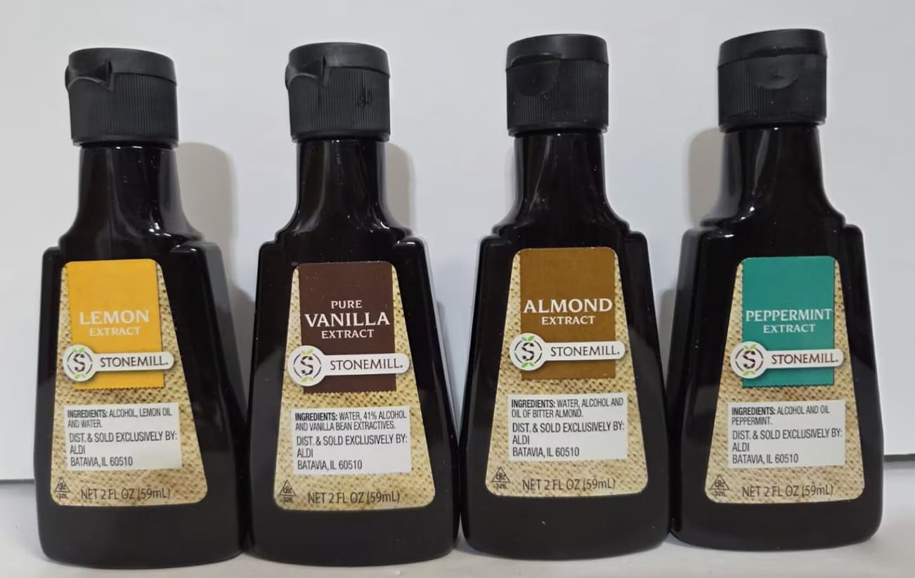 Stonemill Extract Lemon, Almond, Peppermint & Pure Vanilla 2fl oz 59ml (4 Bottles)