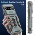 thumbnail image 3 of KOMI Case for Google Pixel 8 Pro with Slide Camera Cover+Screen Protector (1 Pack), Rotated Ring Kickstand Military Grade Shockproof Heavy Duty Protective Cover Grey, 3 of 5