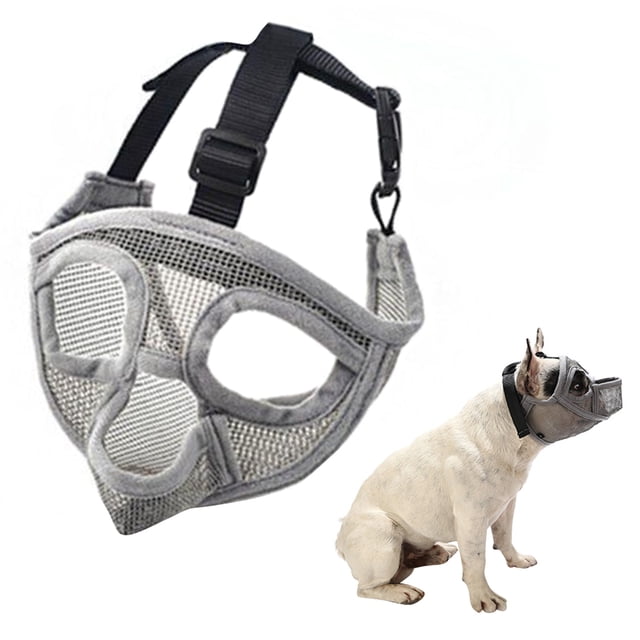 Short Snout Dog Muzzle Bulldog Muzzle Drinkable Adjustable Breathable Mesh for Training Biting Barking