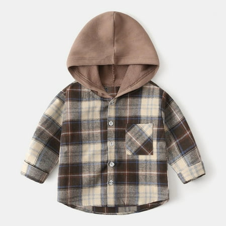 

Abomasnow Toddler Kids Boys Girls Flannel Hooded Plaid Shirt Jackets Casual Fall Button Down Hooded Cardigan Outwear Winter Dressy Jacket with Pocket