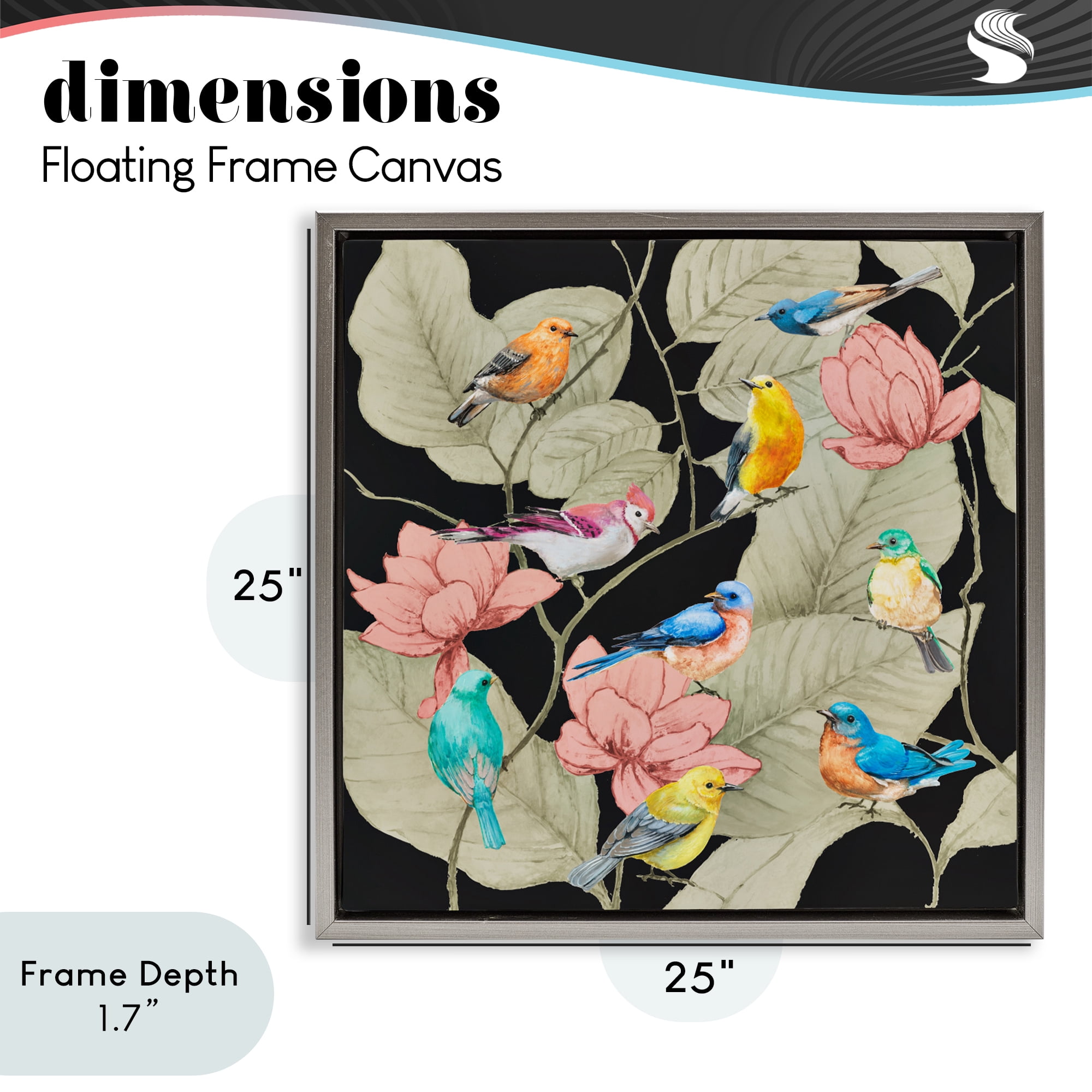 Stupell Industries Colorful Birds & Leaf Motif Gray Framed Floater Canvas Wall Art, design by Lorenzo Collective