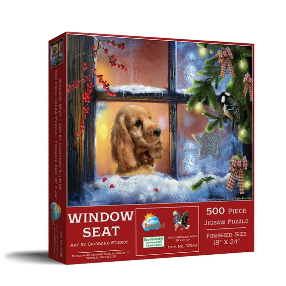 SUNSOUT INC - Window Seat - 500 pc Jigsaw Puzzle by Artist: Giordano Studios - Finished Size 18" x 24" Christmas - MPN# 37248