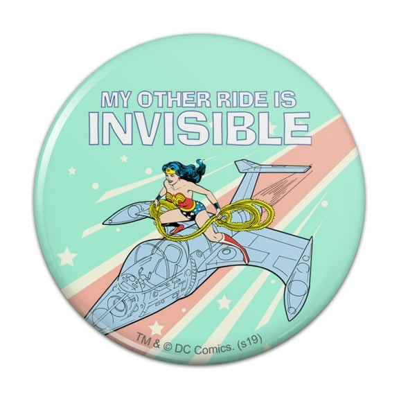 Wonder Woman My Other Ride is Invisible Kitchen Refrigerator Locker Button Magnet