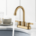 thumbnail image 5 of Zovajonia 4 Inch 2 Handle Centerset Lead-Free Bathroom Faucet 2 hole, 360 Swivel Spout with Copper Pop Up Drain and 2 Water Supply Lines Brushed Gold, 5 of 13