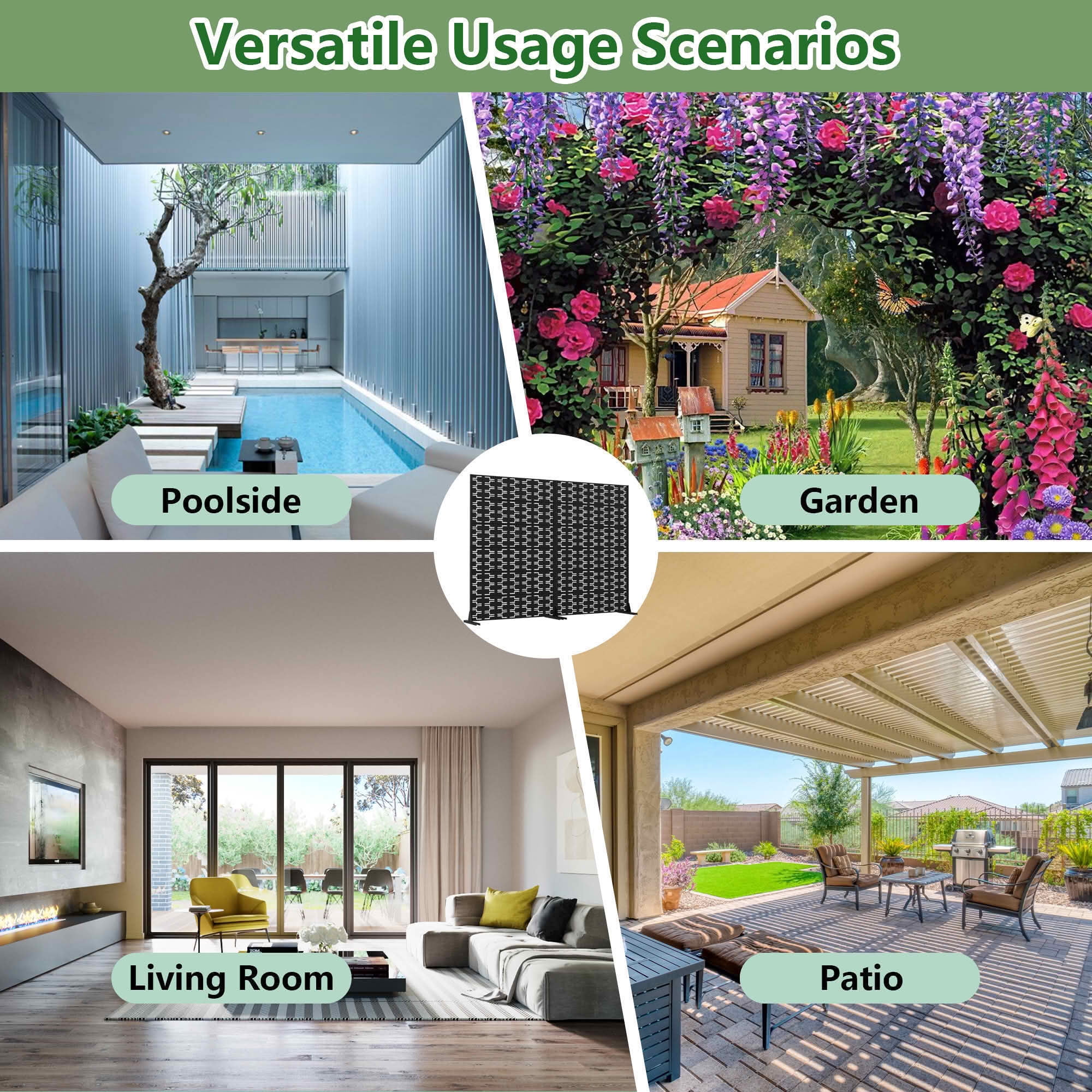 MAYEERTY 72x47 Black Double-sided Outdoor Natural Privacy Panel Screen, 6 Piece Set Natural Folding Divider for Backyard and Garden