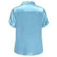 thumbnail image 5 of dazeni Women's Elegant Cowl Neck Satin Shirts Smooth Short Sleeve Lapel Business Blouses Casual Office Work Dressy Tops Light Blue X-Large, 5 of 8