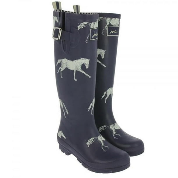 Joules JOULES WELLY PRINT WOMEN'S TALL RAIN BOOTS NAVY LARGE HORSE US