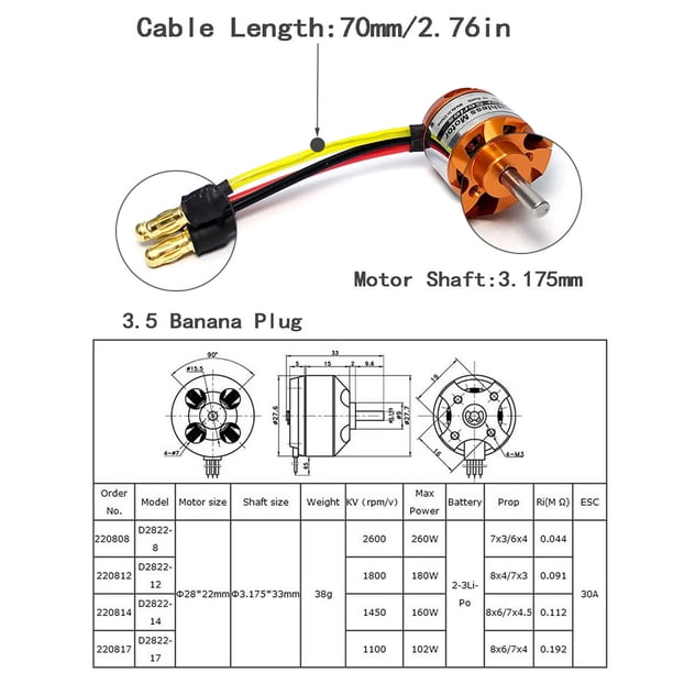 Reemplazo de motor sin escobillas 2-3S para aviones de ala fija multicópteros RC (1400KV) Likrtyny Para estrenar