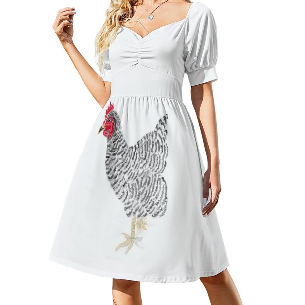 Vestido de gallina Barred Rock de manga corta, vestido de manga larga, vestido de invitada de boda
