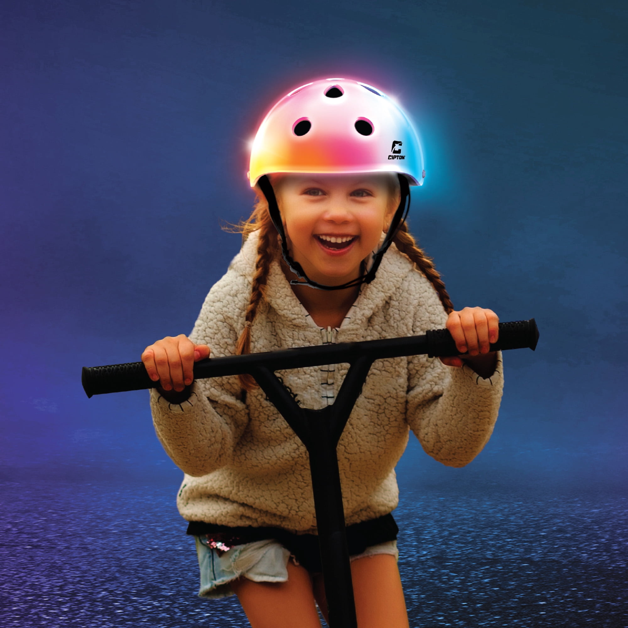 CIPTON LED Light Up Bike & Skate Helmet, USB Rechargeable Full Spectrum LED Helmet with 6 Light Modes, Adjustable 54-58 cm, Ages 8+, Multicolor