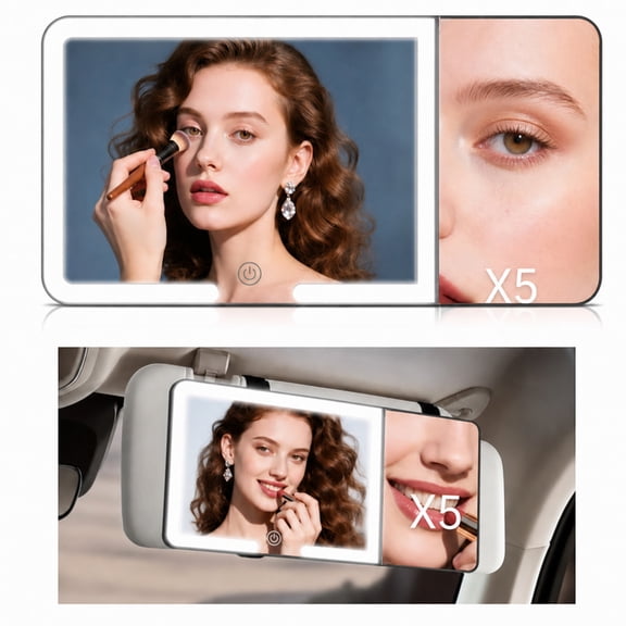 Visor Mirror with Light for Car, Car Mirror Visor, 5X Magnification LED Makeup Mirror
