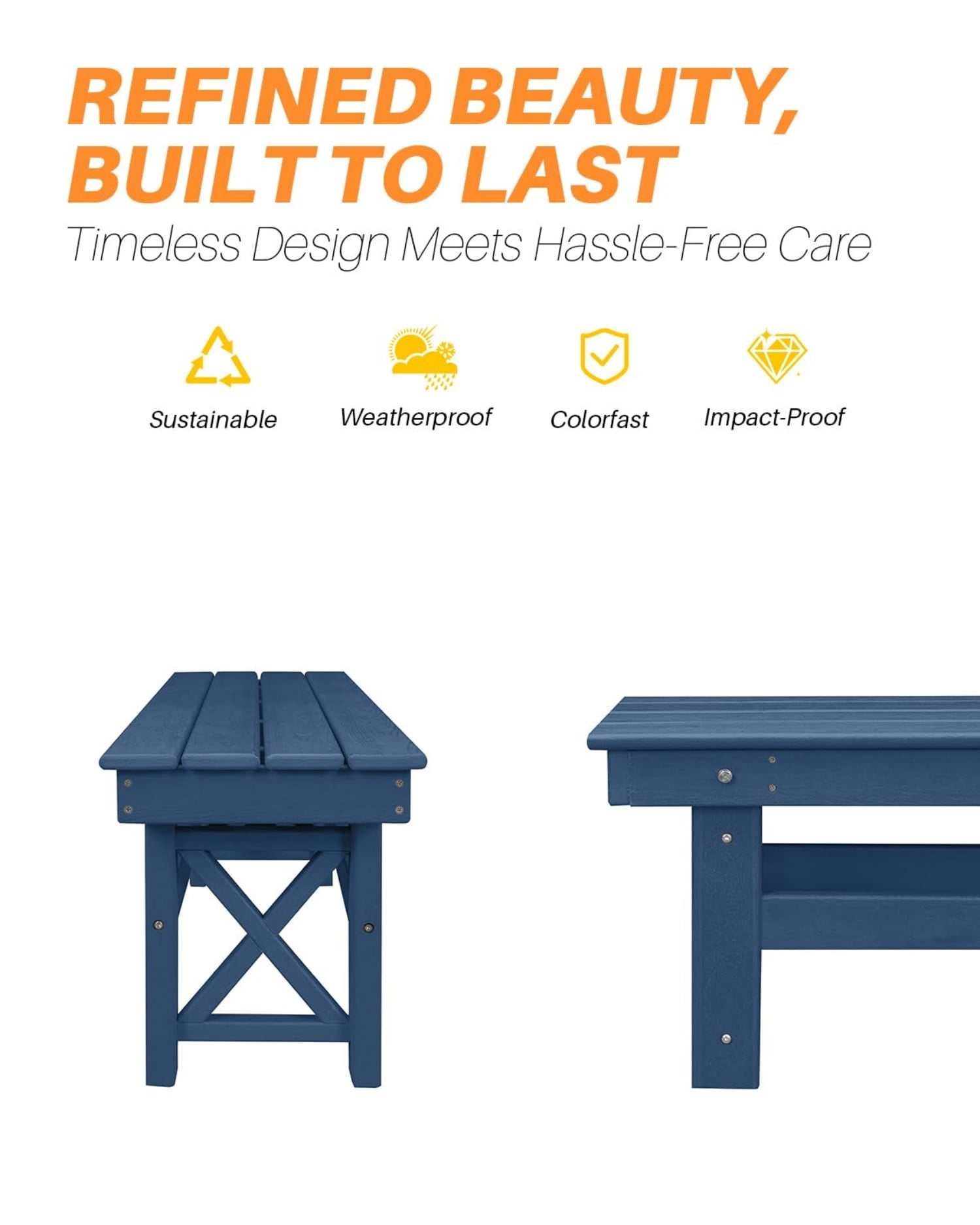 HDPE Outdoor Dining Table for 6, 66.9" Rectangle Patio Dining Table with 2.2" Umbrella Hole, All Weather HDPE Outdoor Table for Backyard, Deck, Garden, Poolside, Navy