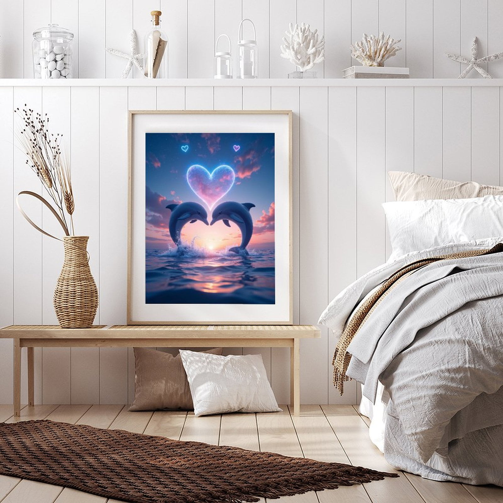 Diamond Art Kit for Adults, Dolphins Love Sea Sunset Sky Diamond Painting for Adults Beginners, 5D DIY Diamond Art Painting Kits, Colorful Diamond Painting Craft for Home Decor 12x16 Frameless
